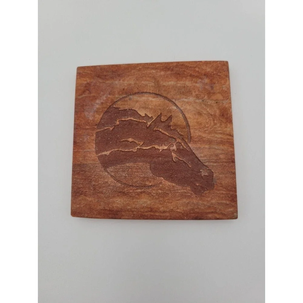Vintage Sandstone Coasters Set Of 4 Horse‎ Head Design 3.5